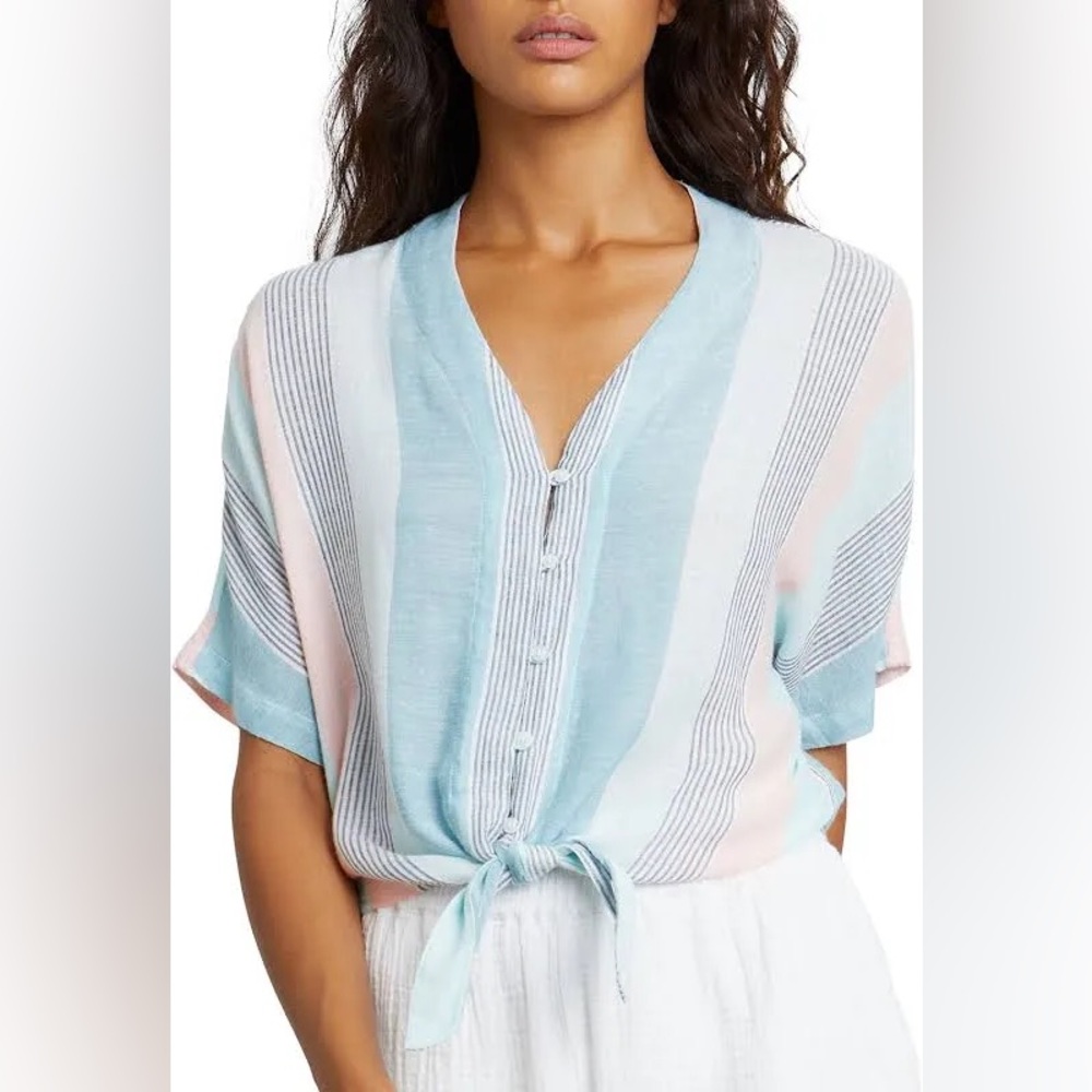 Rails Multicolor Striped Button-Down Shirt Linen Blend
